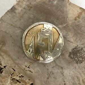 VTG Taxco Mexico Sterling Silver 925 Gold Guild Etched Round Pendant Brooch